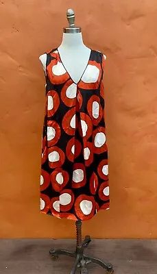 H&M Marimekko Silk Dress Mod Midi Circles Orange Black • $46.99