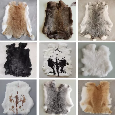 10XNATURAL SPOTTED Tanned White RABBIT SKIN Hide Fur Pelt Craft Skins Bunny BULK • $62.69