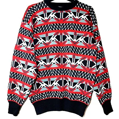 Vtg 80s 90s Head Sportswear Ski Sweater Red Multicolor Print Wool Blend Nice! • $66.99