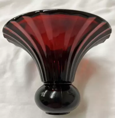 Vintage Blood Red Glass Vase Pleated Outside  3.5”x4.5” AKA Candleholder • $7.50