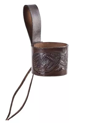 £9.99 • Buy Medieval Brown Leather Drinking Horn Belt Holder Adjustable Reenactment Costume