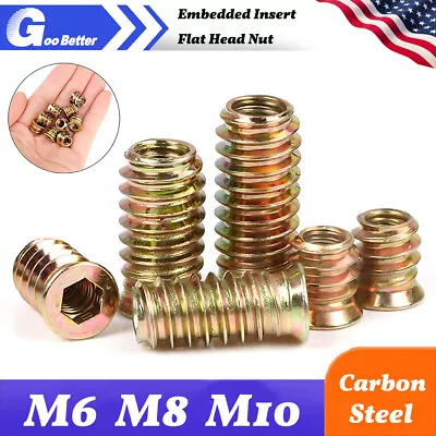 M6 M8 M10 Furniture Hex Drive Flat Head Nuts Screw Threaded For Wood Insert • $5.39