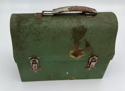 Vintage Antique Metal Workman's Miner LUNCHBOX  No Thermos Green • $22