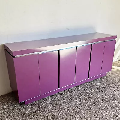 Postmodern Purple Lacquer Laminate And Brushed Metal Credenza • $795