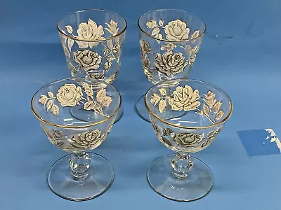 Vtg Libbey Crystal Rose Bouquet Stemware White Gold Roses & Trim 2of Each Size • $14.99