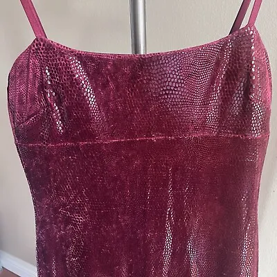 Vintage Bebe Los Angeles Faux Snakeskin Pattern Midi Dress Sequin Red Burgundy L • $42