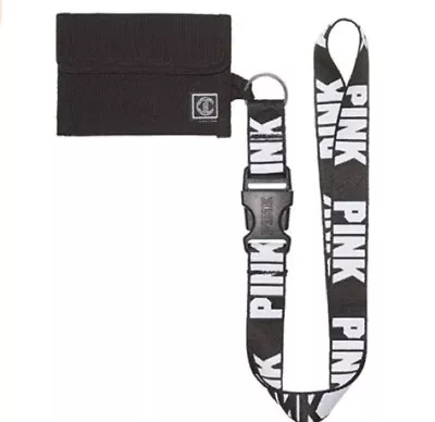 Victoria's Secret VS PINK Crest Lanyard Small ID Case Holder Wallet Black White • $21.95