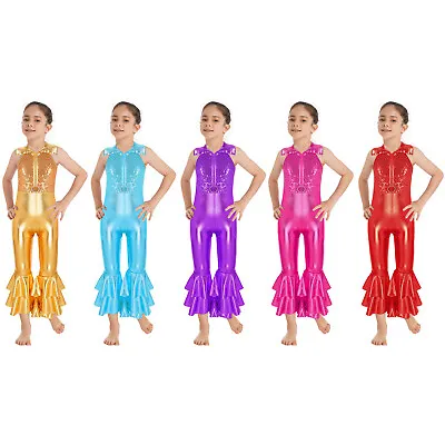 Girls Shiny Sequin Jazz Ballet Dance Unitard Catsuit Bodysuit Gymnastic Jumpsuit • £19.31