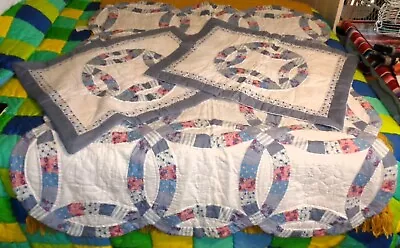 New VTG Lap Quilt & 2 Pillow Shams Wedding Ring Pattern 1980's • $25