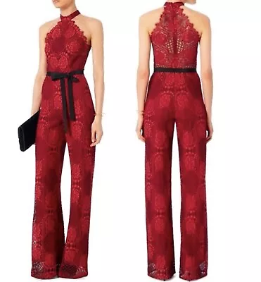 $798 Alexis Intermix *maylina* Red Lace Halter Holiday Jumpsuit Catsuit S • £289.53