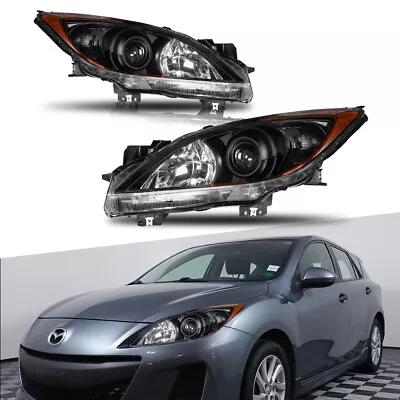 LH+RH Black Headlights Front Lamps Clear Lens For 2010-2013 Mazda 3 • $106.89
