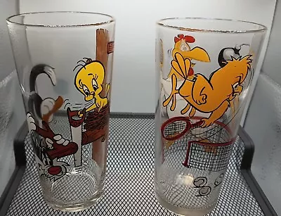 2 Vintage 1973 Looney Tunes Glasses  Pepsi Warner Bros Henry Hawk Sylvester  • $22