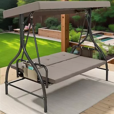 TAUS Deluxe Porch Swing 3 Person Steel Patio Chair Outdoor W/Adjustable Canopy • $284.22
