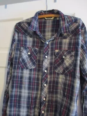 Salt Valley Western Urban Outfitters Pearl Snap Plaid Shirt Cowboy Men's L • $12.99