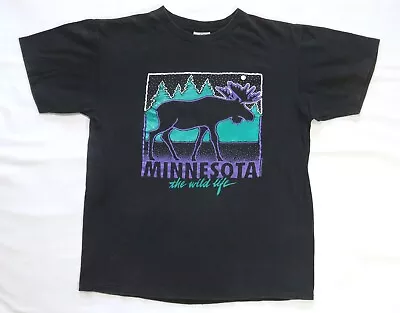 Minnesota Vintage 80's 90's T Shirt MOOSE The Wild Life Tourist Souvenir L • $30