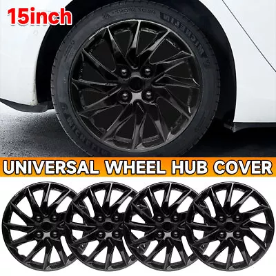15  Set Of 4 Black Wheel Covers Snap On Full Hub Caps Fit R15 Tire & Plastic Rim • $45.99