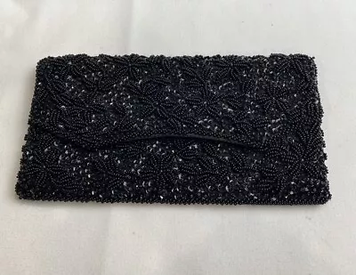 Vintage Black Beaded Evening Bag Purse Clutch Hand Made Emson In Hong Kong • $16
