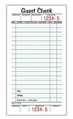 Adams 1-Part Guest Check Books 3 2/5  X 6 3/4  5 Pads Of 50 Sheets Each • $9.28