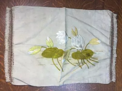 Lily Pads Pillow Case Pillowcase Bed Antique Vintage Victorian Hand Embroidered  • $49.99