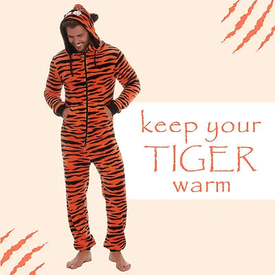 Adult Mens 1Onesie1 One Piece Pyjama Hooded Tiger Jumpsuit Costume Sale UK Cosy • £27.89