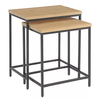 Nesting Tables Set Of 2 Modern Side Tables MDF Wood Tops Metal Bases Oak • $128.99