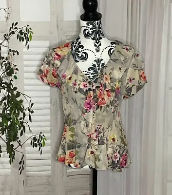 Vintage Floral Frill Trim Blouse Size Medium By Sunny Leigh. • $16.13