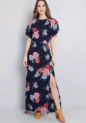 Ruby Rocks Blue Floral Maxi Dress With Slit Size Medium • $25