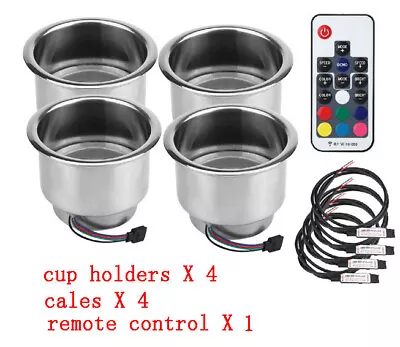 4PCS Cup Drink Holder Stainless Steel Remote Control 14LED RGB Marine Boat Car • $39.89