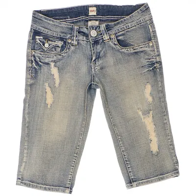 H2j Jeans Junior Womens Size 7/8 Skimmer Distressed Blue Denim Stretch 29x14 • $17.99