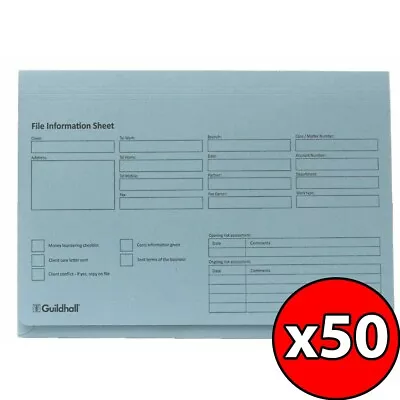 Guildhall Legal Folder A4 Full Flap 315gsm Blue Foolscap Pocket Wallet Pack 50 • £19.99