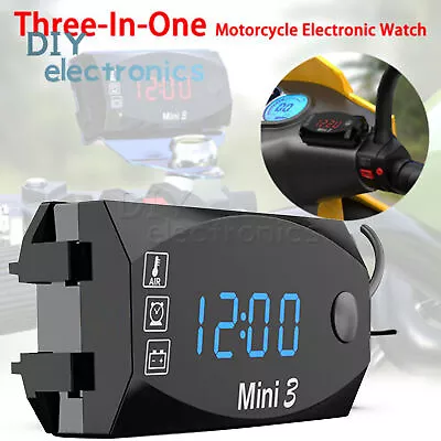 3 In1 LED Electronic Digital Clock Thermometer Voltmeter For 12V Motorcycle US • $5.73