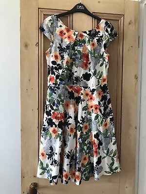 £4.99 • Buy TEA DAY DRESS A LINE FLORAL STARLET 50s 60s VINTAGE STYLE WALLIS SIZE 12