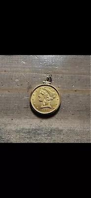 1895-S LIBERTY HEAD HALF EAGLE $5 DOLLAR GOLD COIN RARE DATE W/18k Gold Bezel • $750