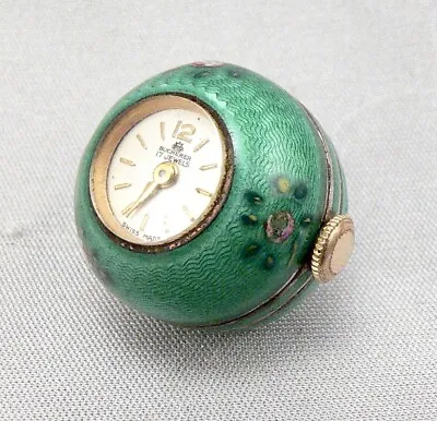Vintage Bucherer Art Deco STERLING Silver Guilloche Enamel Ball Pendant Watch • $125