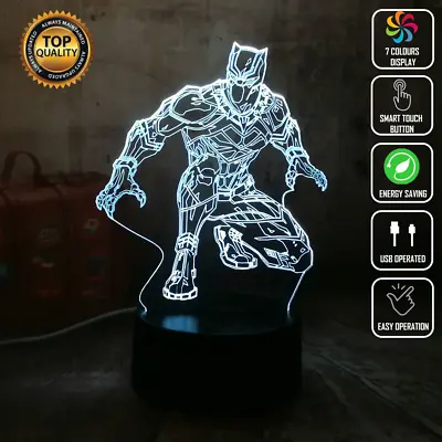 BLACK PANTHER AVENGERS MARVEL 3D Acrylic LED 7 Colour Night Light Touch Lamp • $22.47