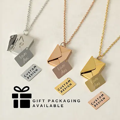 Mail Envelope Shaped Necklace With Personalized Message Inside Custom Pendant • $13.19