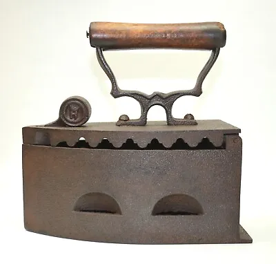 Vintage Primitive Coal Fire Cast Flat Iron Wood Handle (Restored) • $25