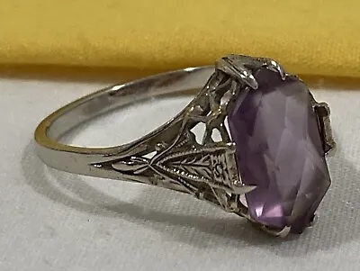 Vintage MB 14k Solid White Gold Rose Cut Amethyst Band Ring Signed SIZE 8.75 • $269.95