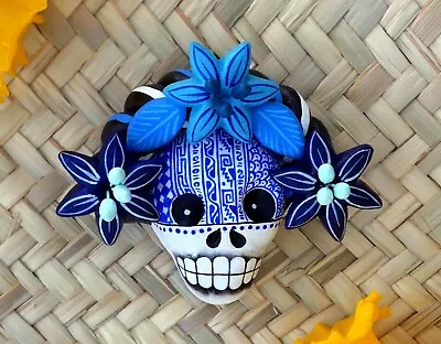 Sm Sugar Skull Wall Ornament Day Of The Dead Handmade Puebla Mexican Folk Art • $32