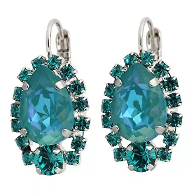 Mariana Rhodium Platd Sun-Kissed Laguna Teal Teardrop Pear Crystal Earrings • $69