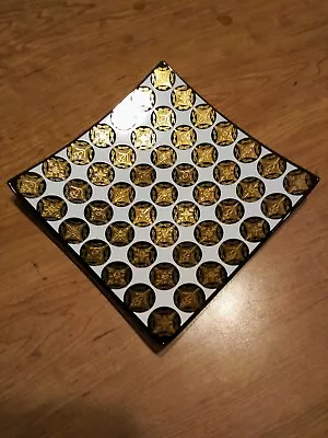 Mid-Century Modern Smoked Glass And White Square Gold 7  Plate Unique Design • $24.95