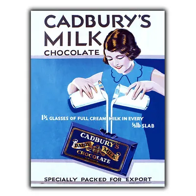 CADBURY MILK CHOCOLATE Vintage Retro Advert METAL WALL SIGN PLAQUE Poster Print • £4.45