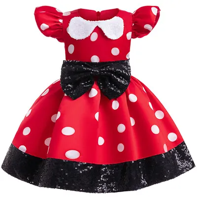 Kids Girls Mickey Minnie Mouse Princess Costume Short Sleeve Dress Party Clothes • £15.29
