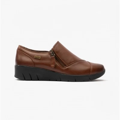 £52 • Buy Jana Ladies Soft Leather Casual Loafer Zip Shoes Tan Brown