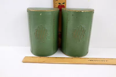 Vintage Mid Century Modern Art Deco Green Faux Leather Bookends Gold Decor • $29.99