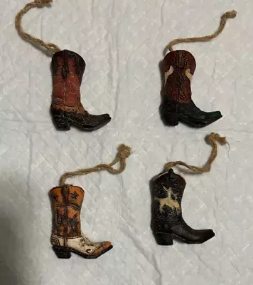 Cowboy Western Boot Hanging Rope  Christmas Tree Ornaments Lot Of 4 • $14.98