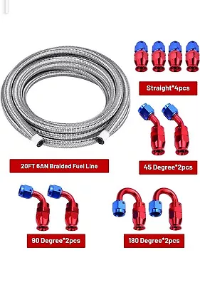 AN6 -6AN AN-6 3/8 Fitting Stainless Steel Braided Oil Fuel Line 20FT10pcs Kit • $39.99