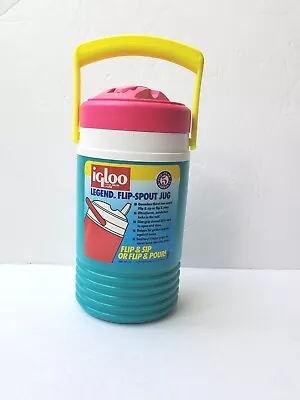 Vtg Igloo 1/2 Half Gallon Water Jug Cooler Pink Yellow Teal Flip Spout 1990s • $29.99
