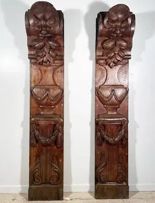 $975 • Buy Pair Of 69  Tall French Antique Wood Fireplace Pillars/Columns/Posts Mantel
