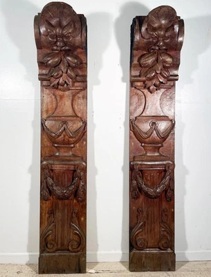 $975 • Buy Pair Of 69  Tall French Antique Wood Fireplace Pillars/Columns/Posts Mantel